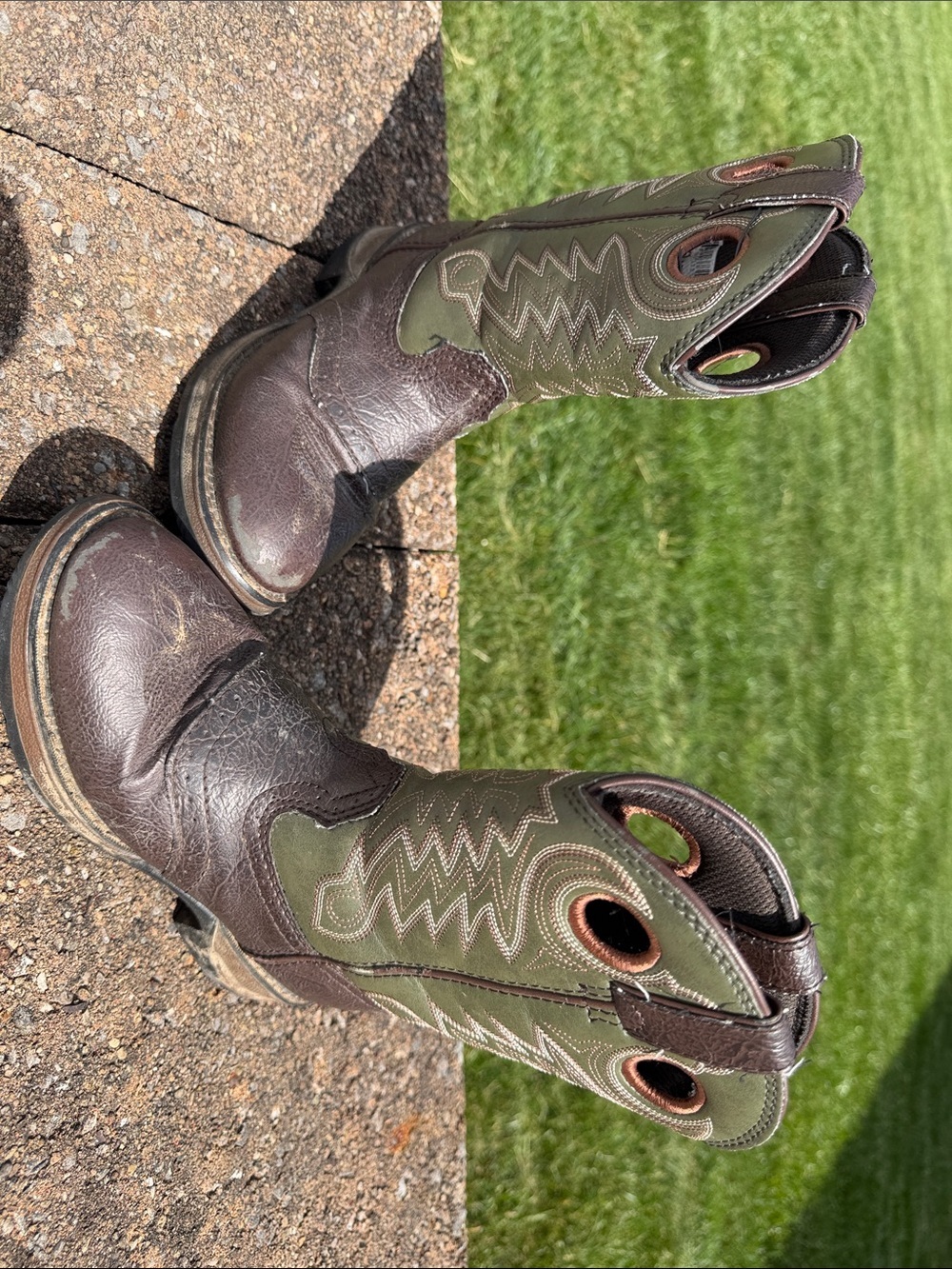 Durango Brown and Olive Kids Pull-On Western Boots